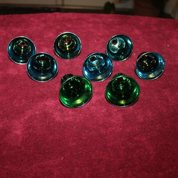 Vintage Hard Plastic Christmas Bell Ornaments - 6 blue and 2 green - Picture 2 of 4